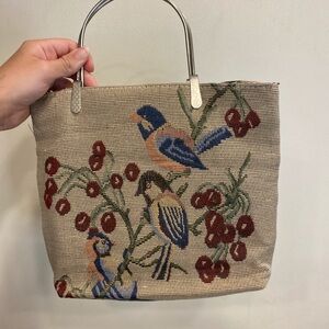 Floral Embroidered Tote Bag - Cream and Multicolor
